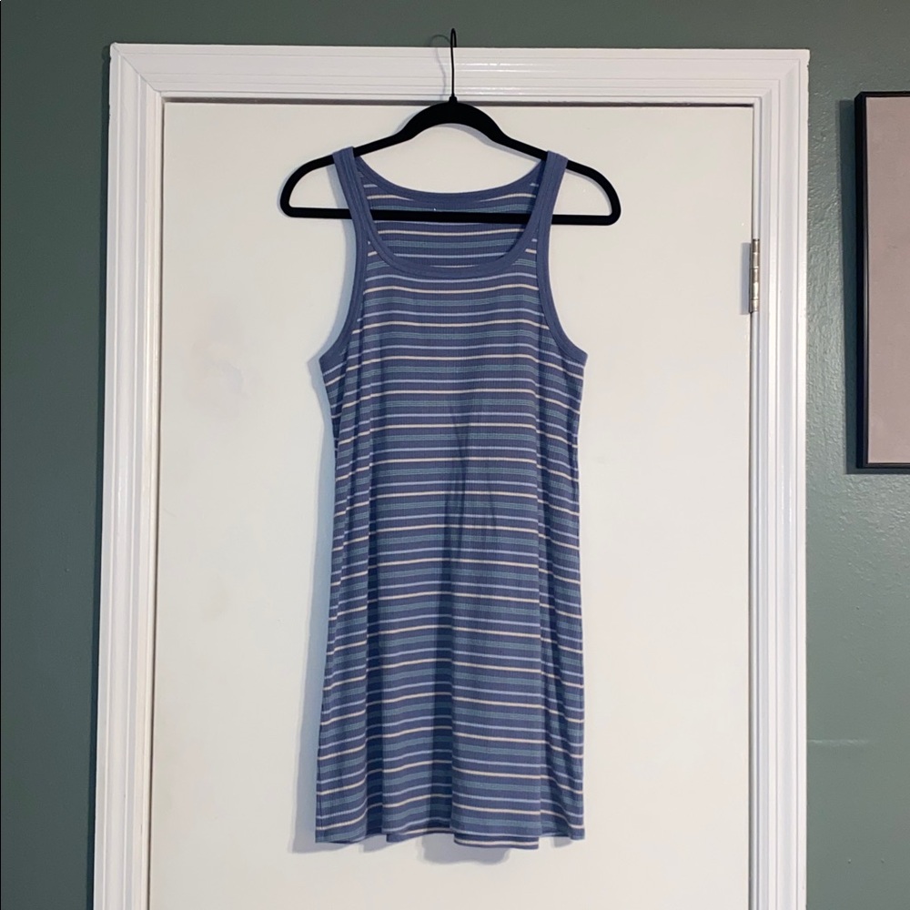 American Eagle Blue/Teal/White Striped Scoopneck Dress